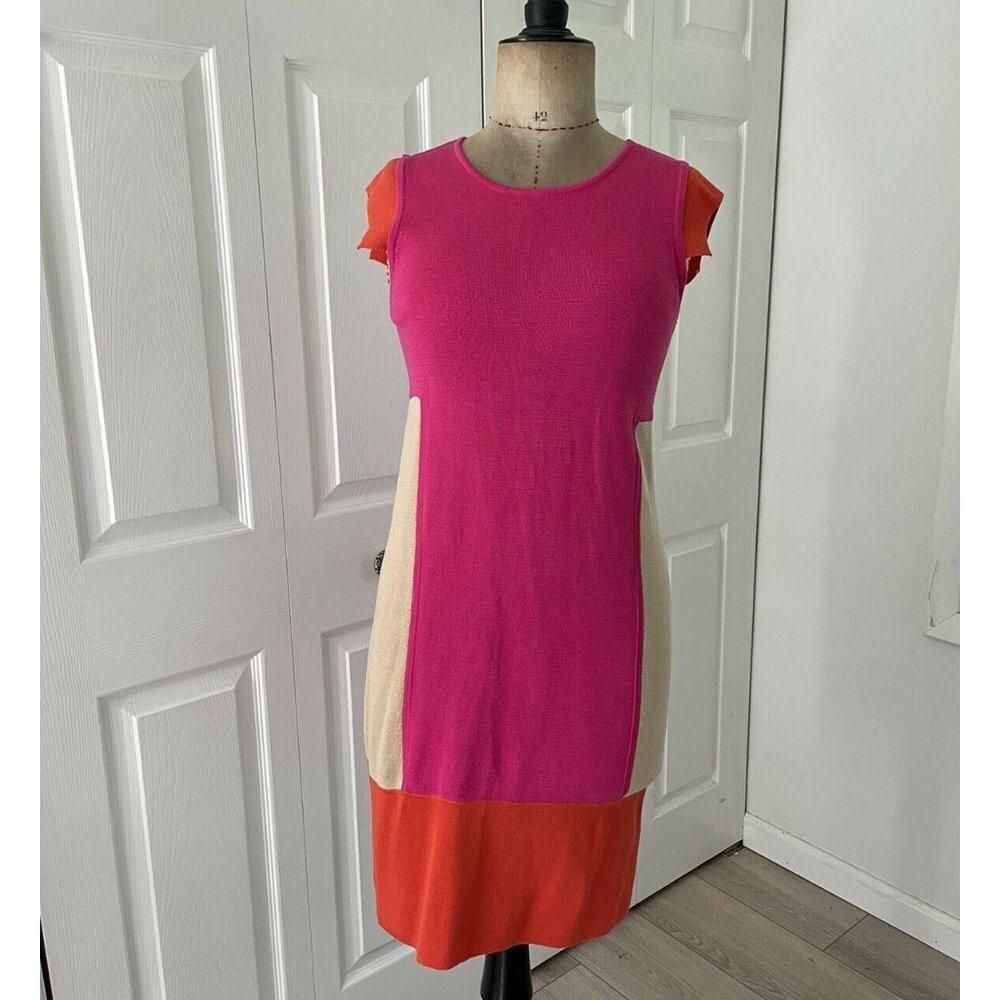 Joan Vass Color block Dress Size 0 Pink Orange Cot
